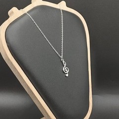 925 Silver Necklace W/ Music Note Treble Clef Pendant Anniversary Birthday Gift
