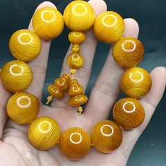 Changbai Mountain Amber Wood Pine Cone Buddhist Prayer Bead Bracelet Mala Beads