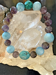 STACKABLE ENERGY BRACELET TURQUOISE BLUE LARIMAR AMETHYST Crown Throat Chakra