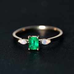 Starry Night Mexican Fire Opal Diamond Engagement Ring 18K Yellow Gold