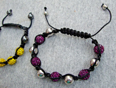 Rhinestone Shamballa Bead Macrame Slide Bracelet Bohemian Purple Yellow Hematite