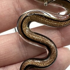Art Glass Metallic Bronze Black Clear Colored Snake Pendant On Cord
