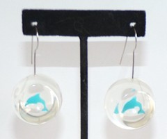 Sobral Sealife Blue Dolphin Inclusion Statement Artist Made Dangle Earrings