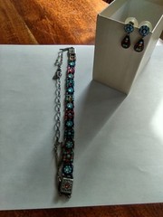Ayala Bar Crystal & Glass Bead Choker/Bracelet And Earrings Missing Stone