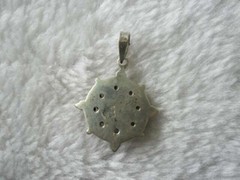 Tiny Handmade Tibetan Dharma Chakra Pendant Red Coral & Turquoise Flower Silver
