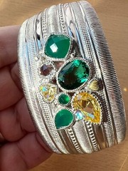 JUDITH RIPKA WIDE CUFF BRACELET STERLING &18K GREEN QUARTZ CANARY CZ CHALCEDONY