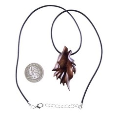 Hand Carved Wolf Wooden Necklace Pendant, Animal Wood Jewelry for Men Women