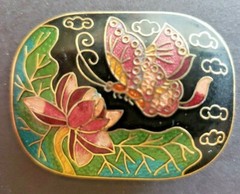 Vintage Japanese Cloisonne Ginbari Scarf Clip Butterfly Lotus Rose PB158