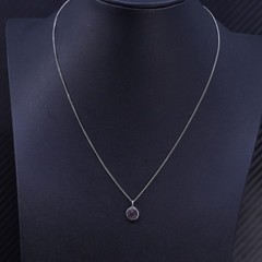 16” sterling silver 925 curb chain necklace with purple druzy crystal pendant