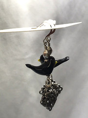 Handmade Glass Bye Bye Black Bird w/ Detailed Dangle on Silver Plated Hooks