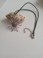 Pewter «Sun» Pendant with Nat. Amethyst Stone- 17″ Leather Cord with 2″ Extender