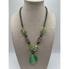 Handmade Sea Glass Shell Necklace Boho Coastal Mermaidcore Green Hematite
