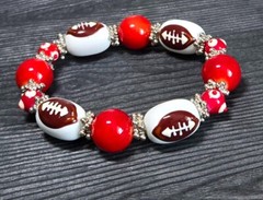Football Bracelet Sport Jewelry Red White Football Team Color Handmade