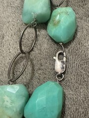 30”Green Chalcedony Nugget Beads &Silver Links necklace W/silver Lobster Clasp.
