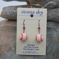 Sienna Sky 925 Sterling Hand Painted Baseball Earrings Hooks USA Hypoallergenic