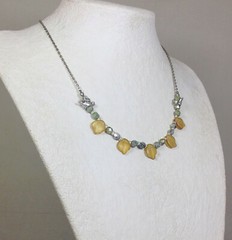 Orange Leaf Choker with Matte Silver Birds and faceted Czech Picasso Beads
