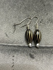 Handmade Black And Gold Oval Bead Dangle Style Earrings