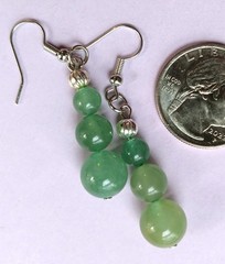 GREEN JADE triple graduated size earring SP FISH HOOK artisan #N25