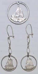 Canada Silver Dime Sail boat & Queen Earrings & Clad Quarter Cut Out Pendant Set