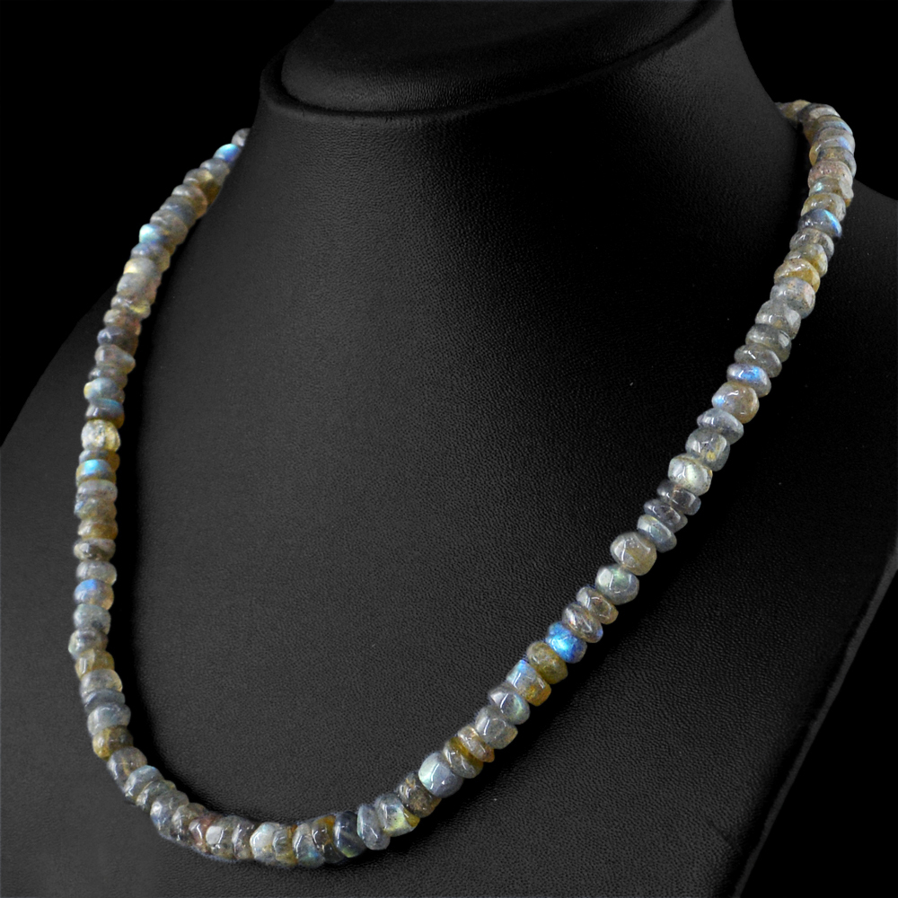 Genuine 202.34 Cts Natural Labradorite Untreated Round Shape Beads Necklace (RS)