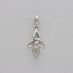 925 Sterling Silver – Facetted Teardrop Rainbow Moonstone Celtic Knot Pendant