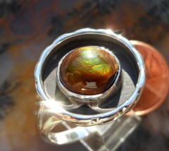 Sterling Silver and Slaughter Camp AZ Fire Agate Gem ring sz 10 3/4 D102