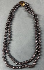 Gray Pearl Double Strand Necklace Sterling Gold Wash Ornate Clasp Amethyst 16”
