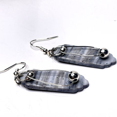 Earrings: 2.25in Handmade Gray Polymer Clay w/ Silver Plated Accents Dangle/Drop