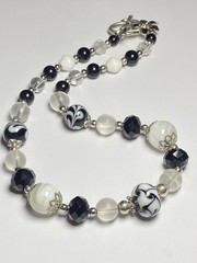 Artisan Handcrafted Art Deco Lampwork Glass Jewelry Black & White Necklace #2