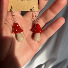Handmade by STAYOKBRAND red mushroom earrings