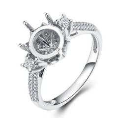 Round 8mm Semi Mount Full Cut 0.4ct Diamond Handmade Fine Ring Sterling Silver