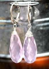 Lab Made Rose Quartz Earrings Sterling Silver 925 , Hinges , 2nd Anniversary Gem