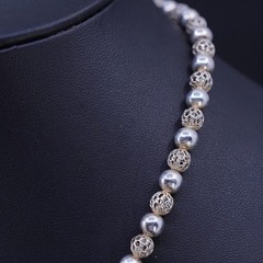 16”, vintage Italian sterling silver 925 handmade filigree bead chain necklace