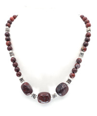 Red Jasper Beaded Statement Necklace Silver Tone Toggle Clasp Bib Necklace