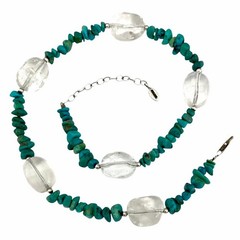 BARSE Sterling Silver TURQUOISE & CRYSTAL QUARTZ Beaded Adjustable Necklace