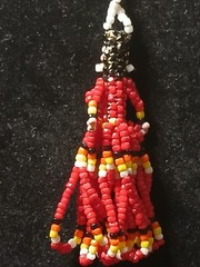 Handmade First Nation Woman Earrings With White Red Black And Yellow Seedbeads