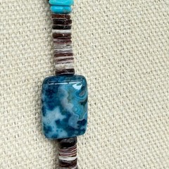 Artisan Beaded Lariat Tassel Necklace Turquoise Tigers Eye Sea Glass Blue Brown