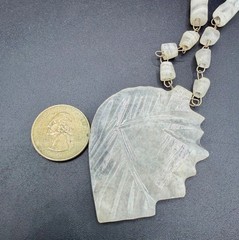Vintage Hand Carved Native American Chief Translucent Stone Necklace Spiral Bead