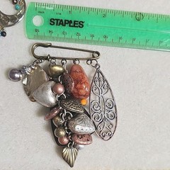 Artisan Made Safety Pin Brooch Fall Vibes Copper Brown Metal Wood