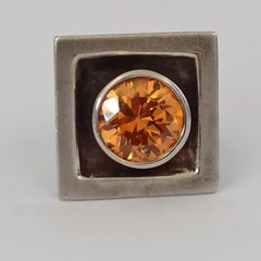 Silver Ring Modernist Massive Geometric Bold Artisan Quartz Square 7.25 Fine VTG