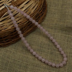 Natural Rose Quartz 8mm Round Shape Beaded Gemstone Handmade Unisex Necklace