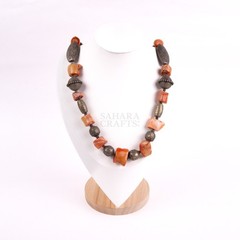 Coral Orange Stone Beaded Necklace, Moroccan Bead, Artisan Tribal Jewelry,
