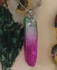 Natural quartz crystal point wire wrapped pendant necklace