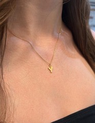 Initial Block Letter Pendant 14k Solid Gold Yellow White Rose Monogram Necklace