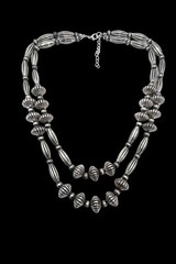 Southwest Graduated Navajo Pearl Style Multi Strand Silver Tone Beaded Necklace