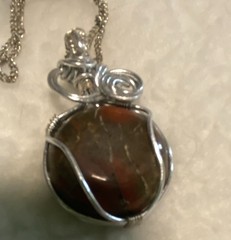 Hand Wire Wrapped Brown Jasper Necklace. Stone found, cut, polished by artist.