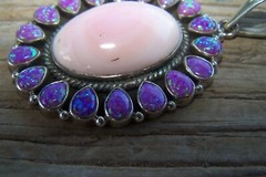 Artisan Sterling Silver Southwestern Pink Conch Purple Fire Opal Cluster Pendant