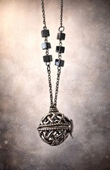Intricate Spherical Pendant Necklace Silver Black Beaded Metal Art Unisex