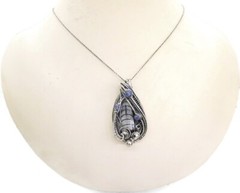 Orthoceras Fossil Wire-Wrapped Pendant in Sterling Silver with Tanzanite