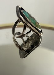 Silver Tone Statement Ring Size 6 Marquise Green/Brown Bezel Set Stone